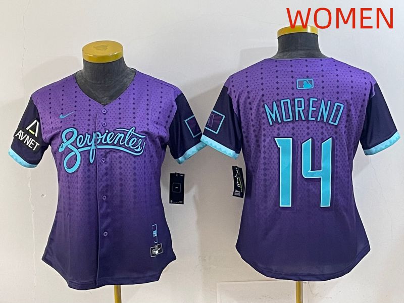 Women 2025 Arizona Diamondback #14 Moreno Purple Joint Name Nike MLB Jersey style 1